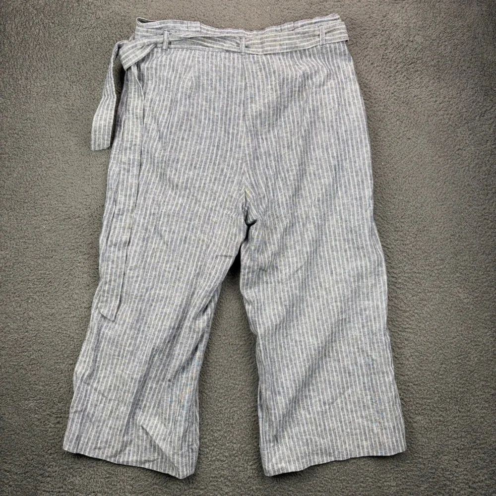 Banana Republic Womens 12 Blue White Striped Linen‎ Blend Wide Leg Crop Pants